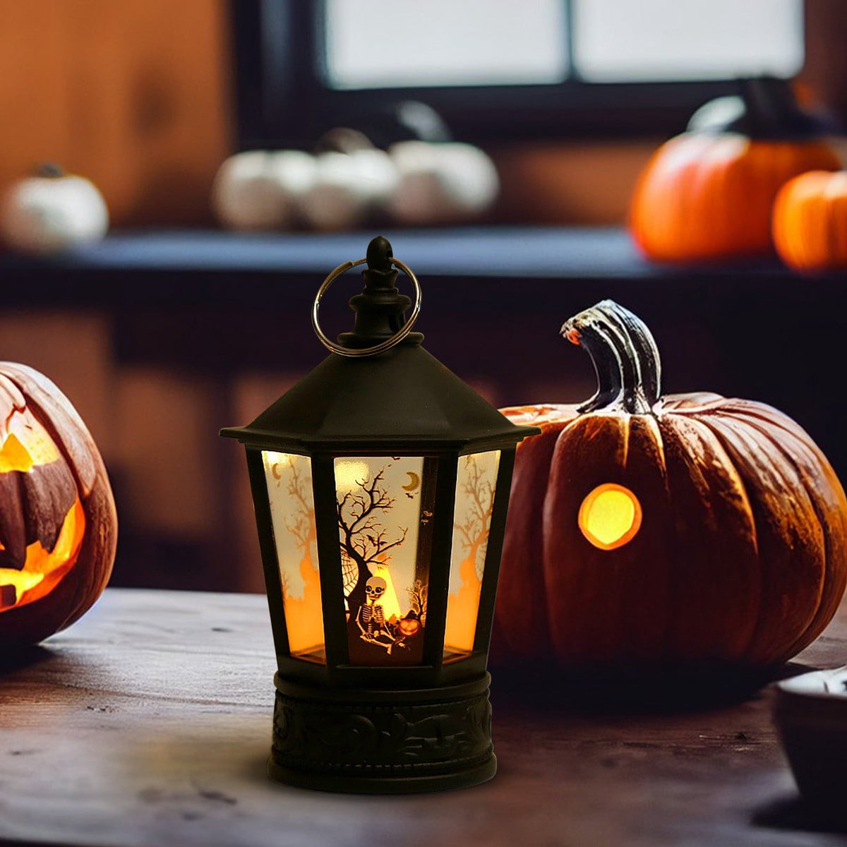 Halloween Lanterns Pumpkin Skull Decorations, Battery Operated Light, Indoor Party Decor for Halloween Table Centerpieces