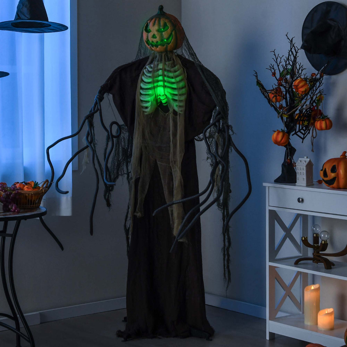 Costway 5.75ft Halloween Animatronics Decoration Talking Ghost Pumpkin with Glowing Ribs and Moving Head Sound & Touch Activated Standing Prop