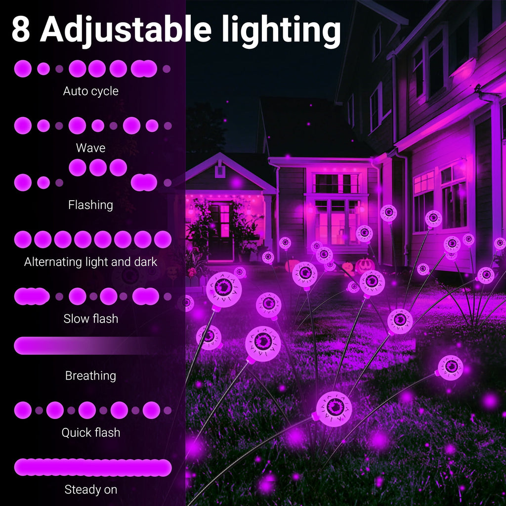 DAYBETTER Halloween Solar Outdoor Lights, 4 Pack LED Eyeball Swaying Firefly Lights, 8 Lighting Modes, Waterproof Outdoor Lights for Lawn, Party, Halloween Deco