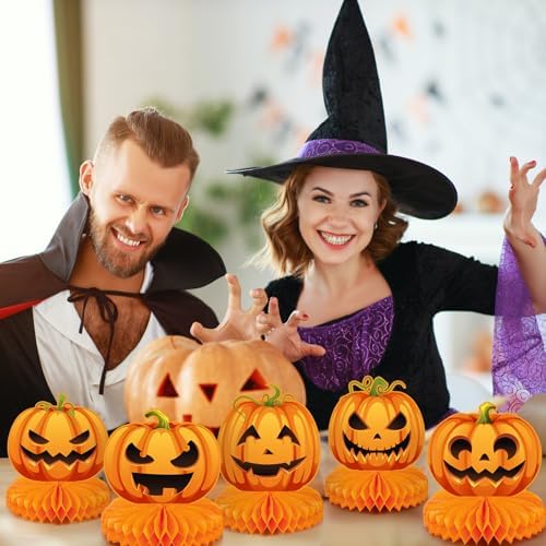 Faccito 9 Pcs Halloween Pumpkin Honeycomb Centerpieces Table Decorations