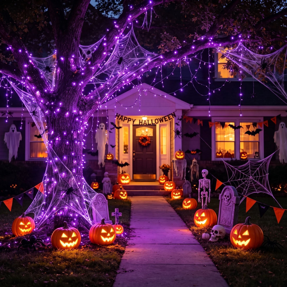 Scidweet Halloween String Lights, 105 FT 300 LED Twinkle Fairy Lights for Indoor Outdoor Halloween Decorations, Purple
