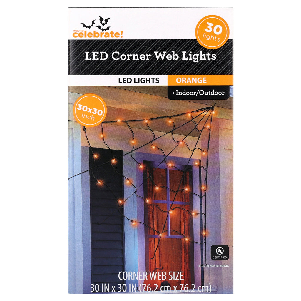 Indoor/Outdoor 30-Count LED Corner Web Lights, Purple, 30" x 30", Halloween by Way To Celebrate