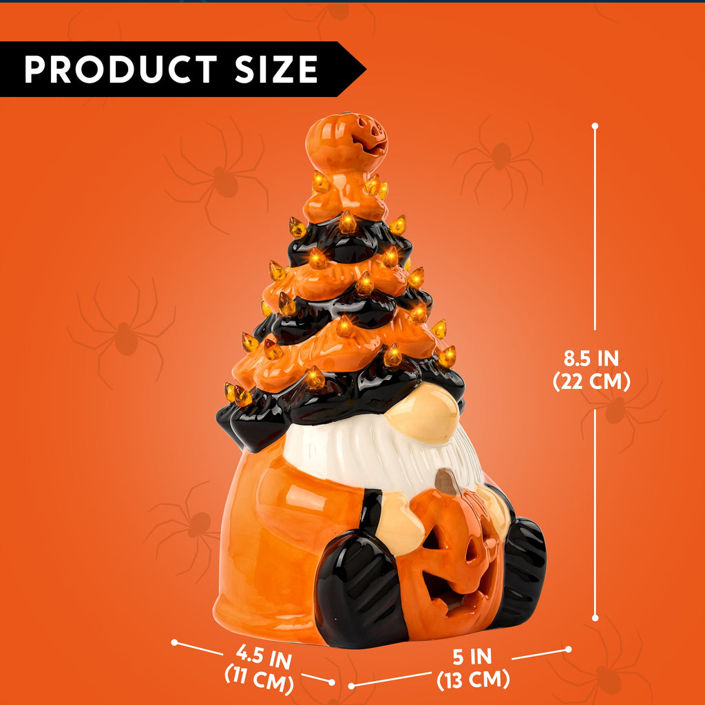 Joyfy 8.5 inch Halloween Decorations Ceramic Gnome Tree Decorations with Build-in LEDs,Light Up Pumpkin Table Decor Bedroom Indoor Centerpieces for Tables