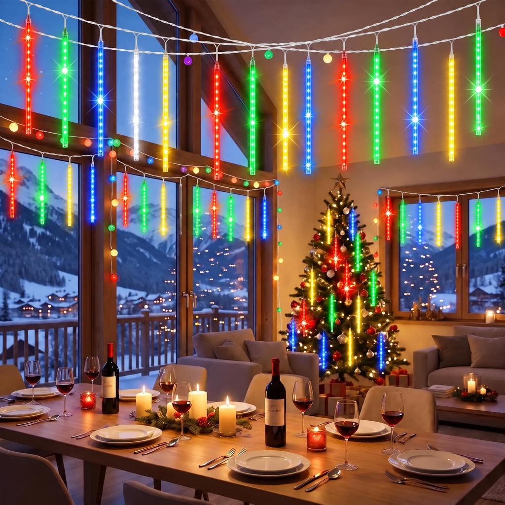 Scidweet Christmas String Lights, 20 inch 10 Tubes 540 LED Icicle Twinkle Meteor Shower Lights Outdoor for Christmas Halloween Holiday Party Home Decor, Blue