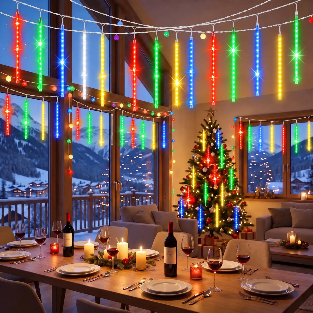Scidweet Christmas String Lights, 20 inch 10 Tubes 540 LED Icicle Twinkle Meteor Shower Lights Outdoor for Christmas Halloween Holiday Party Home Decor, Blue