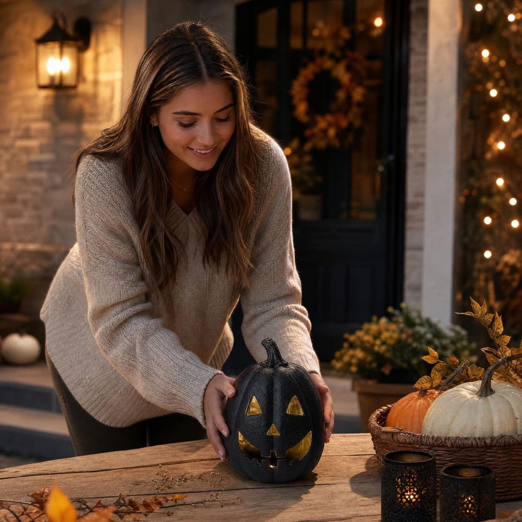 Oversized LED Lighted Pumpkin Decoration with Bright Glow, Large Plastic Halloween Pumpkin for Outdoor Yard, Porch, Home, Storefront, Shopping Mall, and Holiday Display