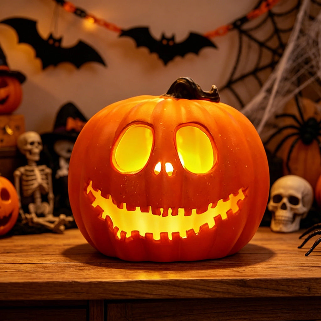 Large LED Lighted Pumpkin Decoration for Outdoor Yard Porch Home, Plastic Halloween Pumpkin with Bright Illumination, Ideal for Storefronts, Malls, and Holiday Displays