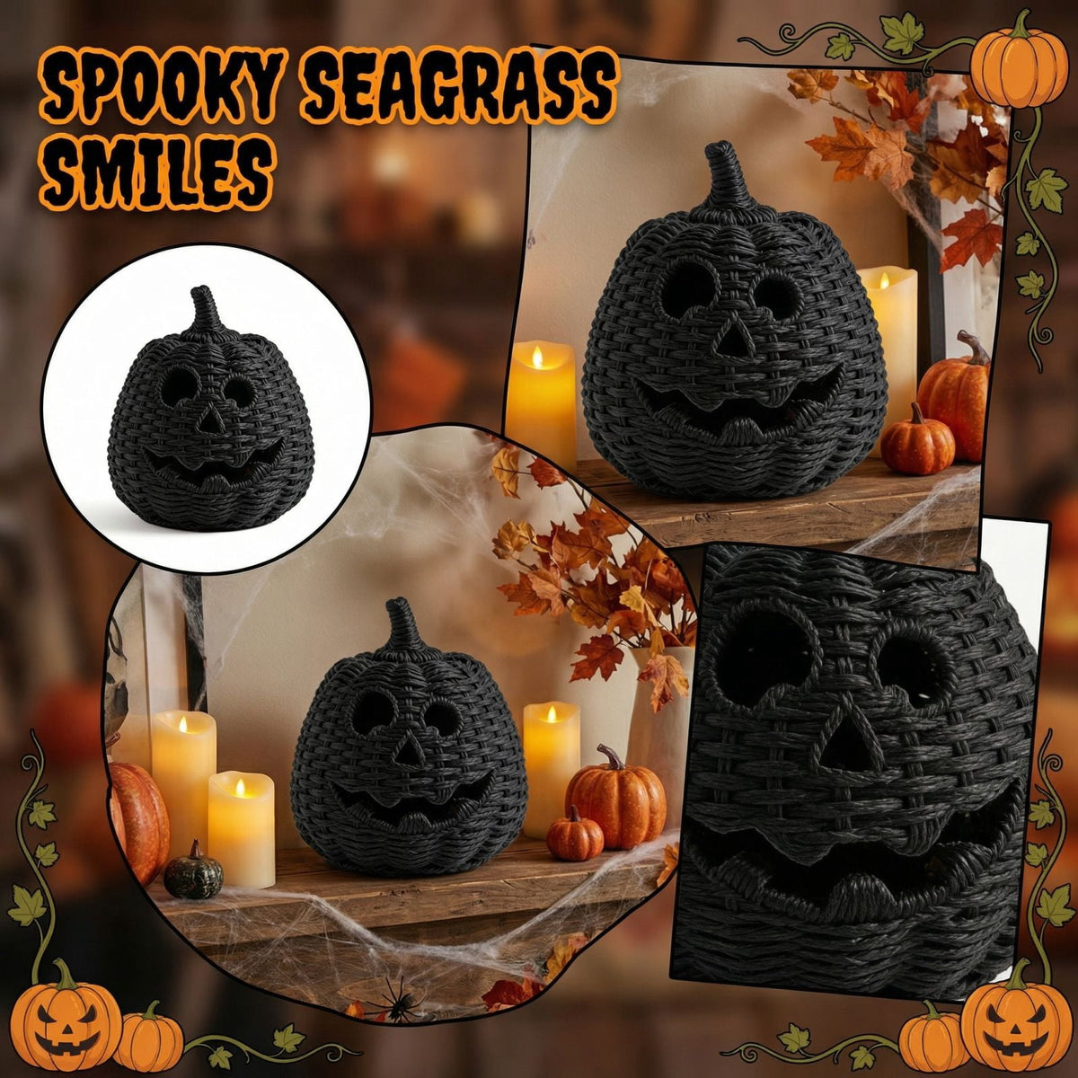 9.8 in. Halloween Eerie Pumpkins — Dark Patterns with Eerie Shadows, Halloween Decorations for Halloween Parties & Trick or Treat Nights — great for Costume Parties with spooky yard displays