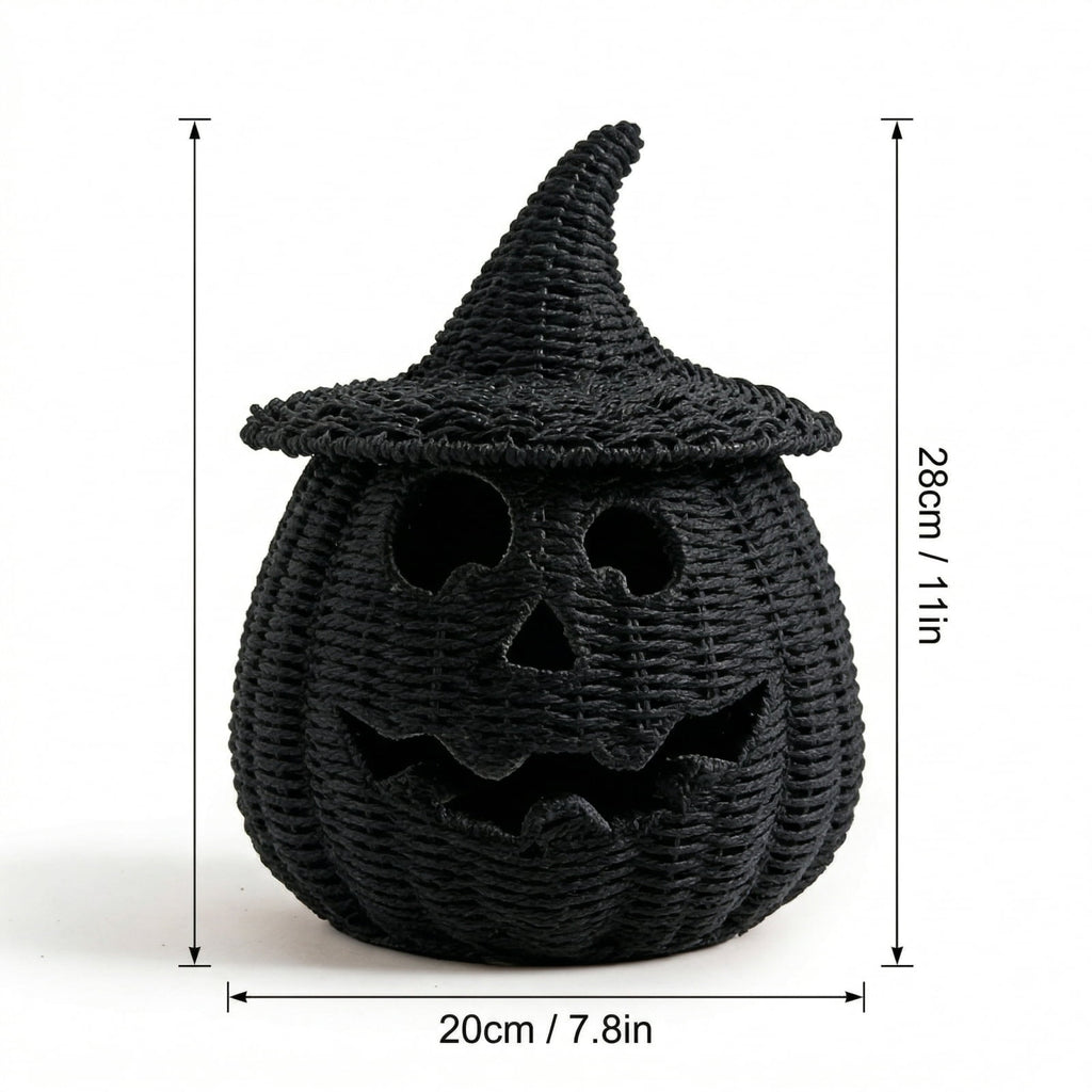 Handwoven Rattan Ghost Lantern with Witch Hat - 13.78 Inch White Wicker Ghost Decor, Light Up Halloween Decorations for Indoor Outdoor, Porch, Patio, Spooky Home Decor, Fall Harvest