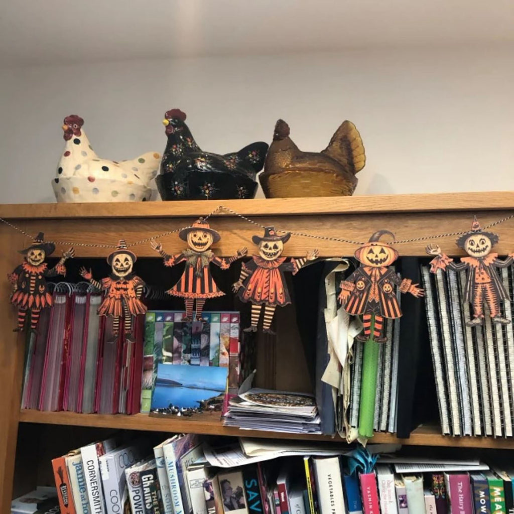 6PCS Halloween Bunting Decoration, Halloween Vintage Bunting Wooden, Wooden Halloween Flag Decoration, Witch Flag Pumpkin, Suitable for Parties, Festivals, Home Wall Decoration