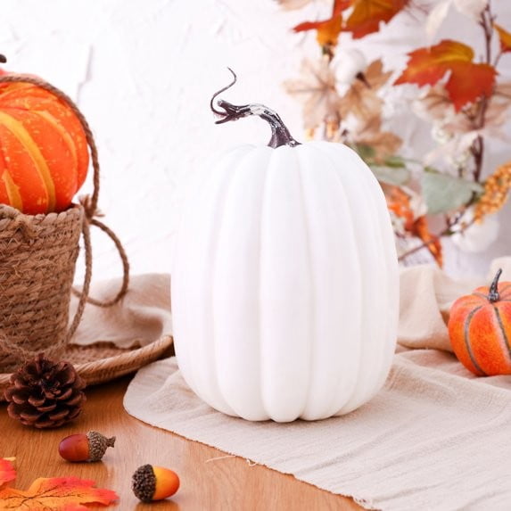 CQHVKQ 8 Inch Large Artificial Pumpkin Fall Decorations, Realistic Fake Harvest Pumpkin, Orange Gold Decorative Pumpkins for Table Centerpieces, Fall, Thanksgiving & Halloween DIY