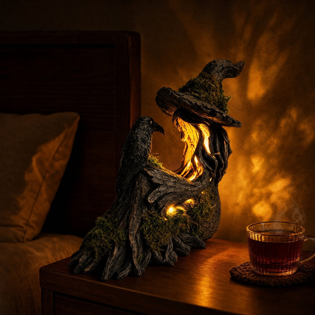 Stained Glass Witch Hat Lamp Gothic Halloween Lighting Decor, Vintage Witchy Hats Night Lights, Handcrafted Retro Resin Table Lamp for Bedroom, Living Room & Home Decor
