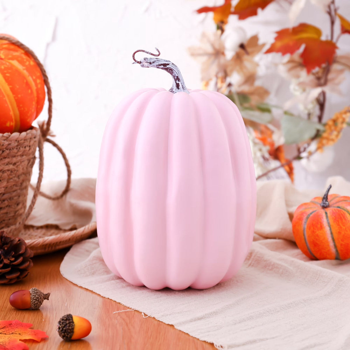 CQHVKQ 8 Inch Large Artificial Pumpkin Fall Decorations, Realistic Fake Harvest Pumpkin, Orange Gold Decorative Pumpkins for Table Centerpieces, Fall, Thanksgiving & Halloween DIY