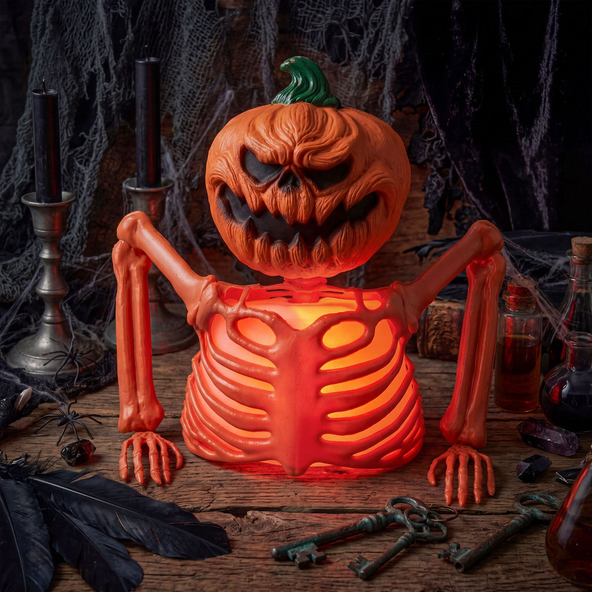 Joyfy Halloween LED Light Up Skeleton Pumpkin Table Decor,Multicolor Lighted Pumpkin Skeleton Ornament Indoor Outdoor Desk & Party Tabletop Decoration Supplies
