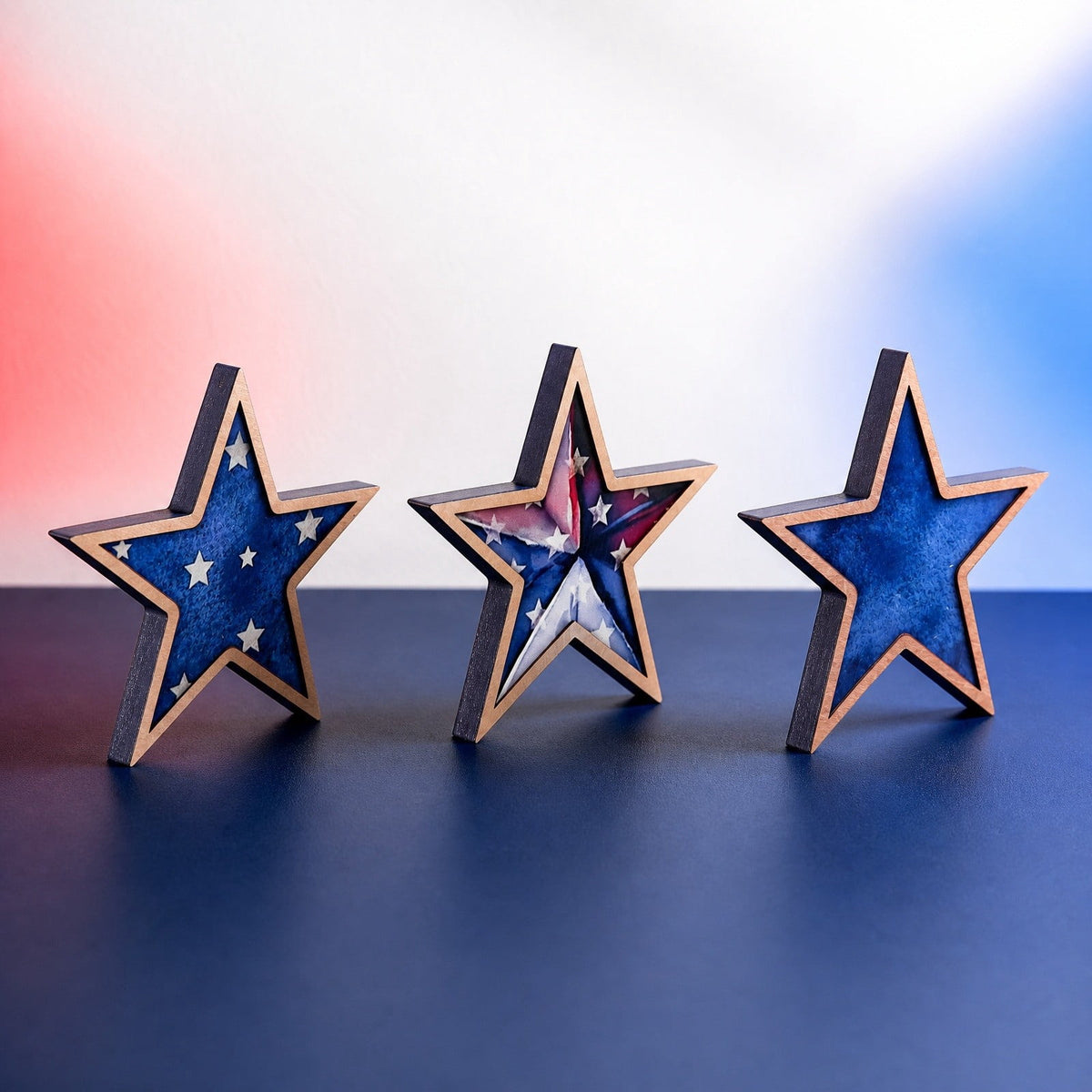 Japceit 3Pcs 4Th Of July Decorations Wooden Stars,Red White Blue Patriotic Decor, Independence Day Ornaments Set,For Home Office Table Shelf