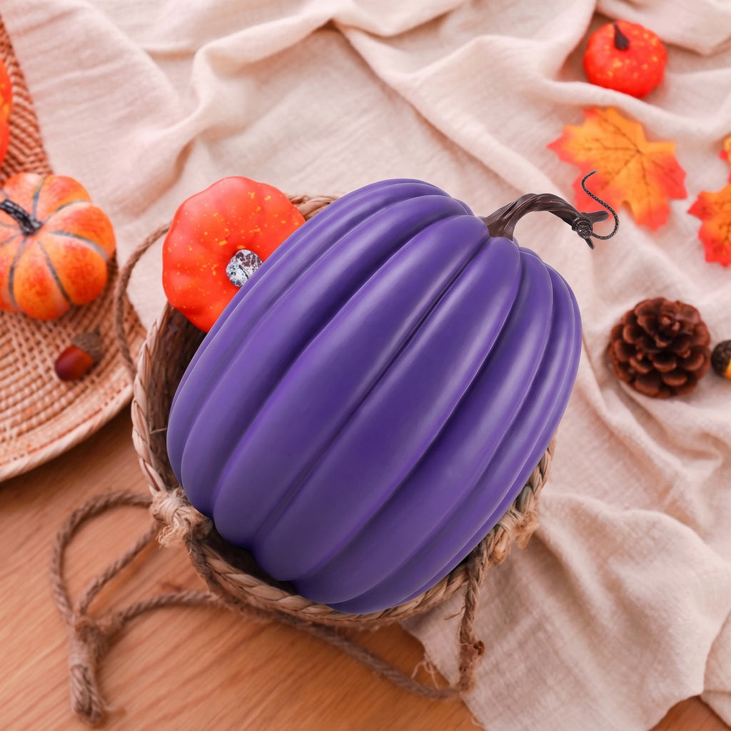 CQHVKQ 8 Inch Large Artificial Pumpkin Fall Decorations, Realistic Fake Harvest Pumpkin, Orange Gold Decorative Pumpkins for Table Centerpieces, Fall, Thanksgiving & Halloween DIY