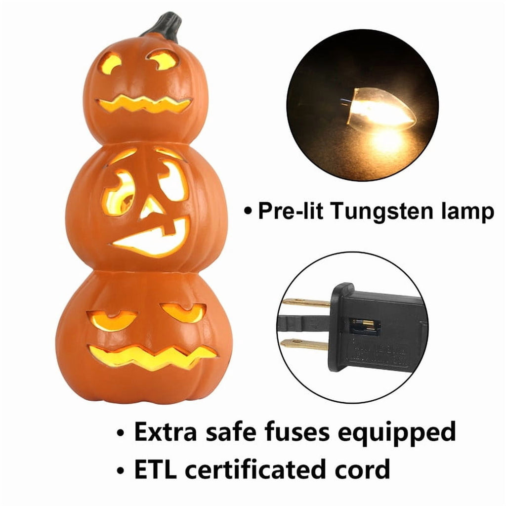 Every Moment Counts Waterproof 16" Glow Jack O'Lantern, Halloween Decorations, Led Pumpkin Lights, Waterproof Scare Light with Stake for Graveyard & Porch Terror, Outdoor Halloween Decor