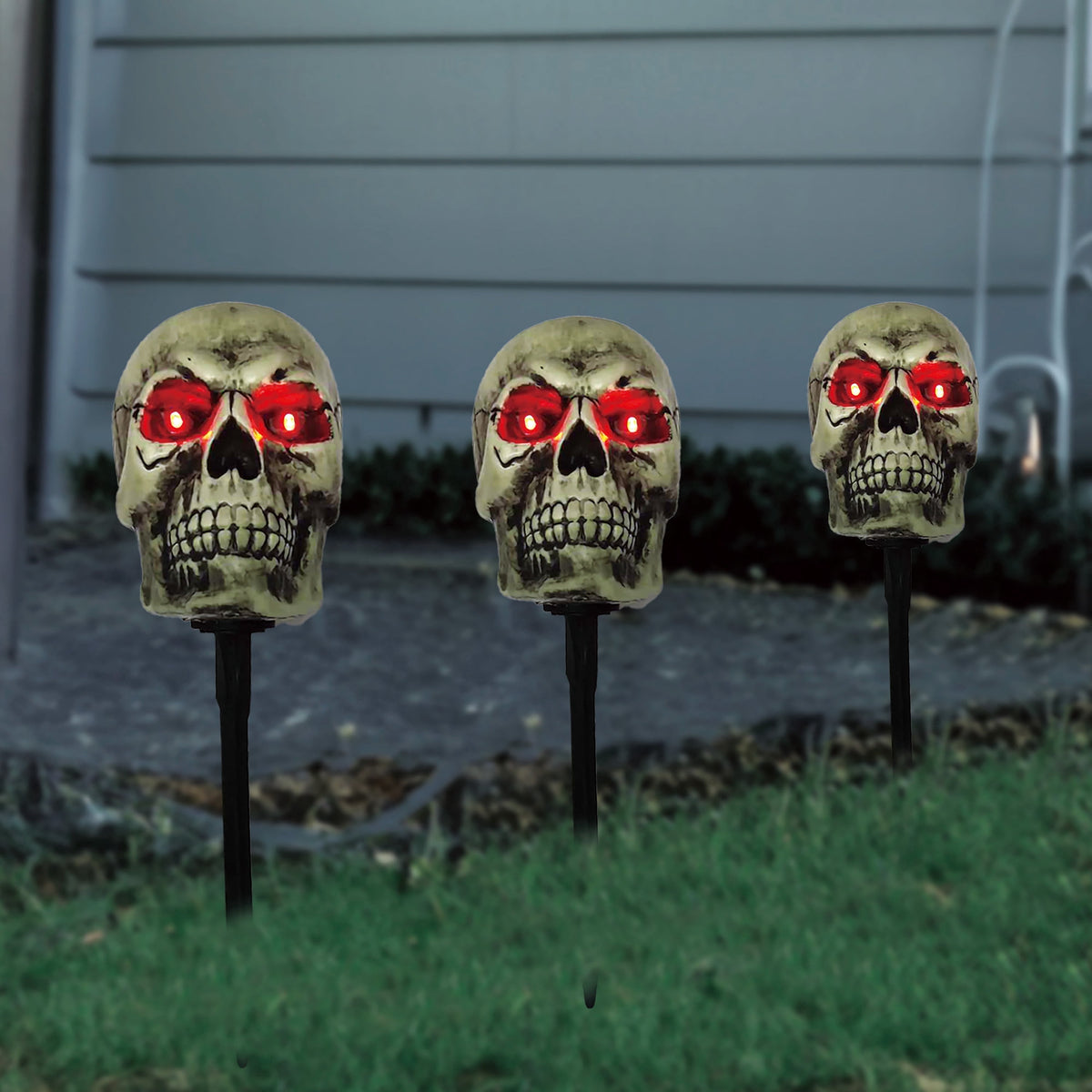 Outdoor Battery-Operated LED Skull Pathmarkers, 17", 3 Count, Halloween by Way To Celebrate