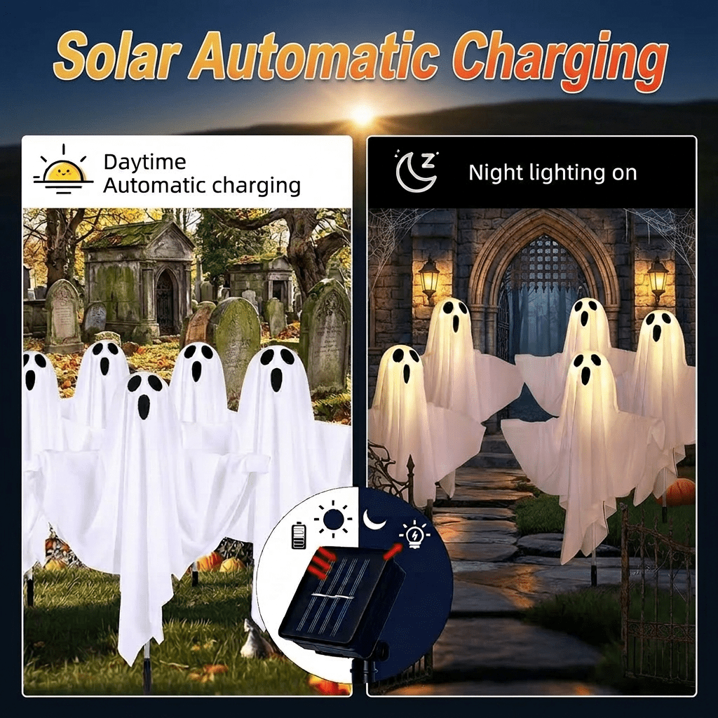 DAYBETTER Halloween Decorations Outdoor, 5pack Ghost Outdoor Pathway Light, 8 Lighting Modes, Warm White Led Lights for Porch, Yard, Halloween Party Decor