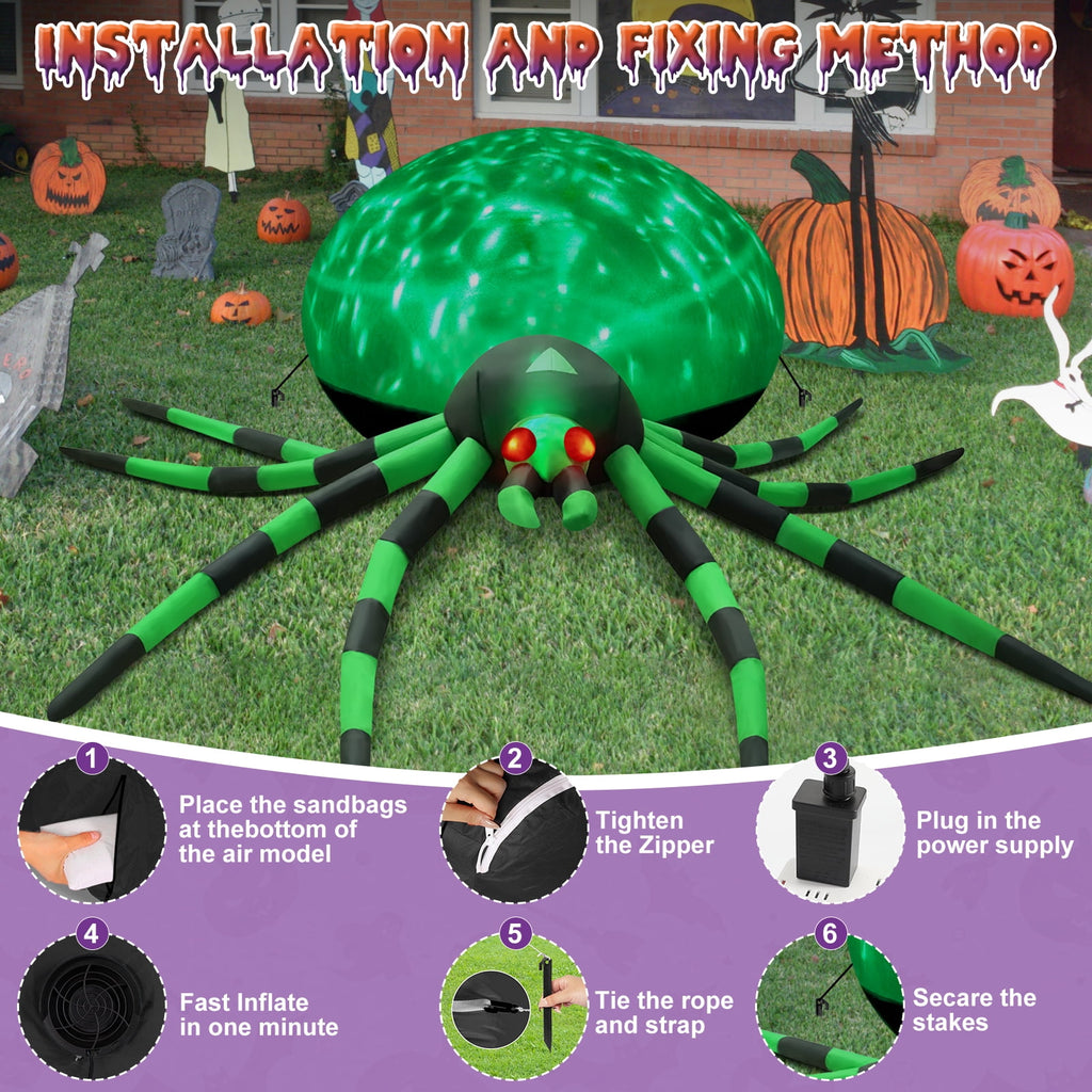 Yexmas 8FT Halloween Inflatables Outdoor Decorations Giant Spider Decorations with LED Lights and Air Pump Blow up Inflatable, Purple