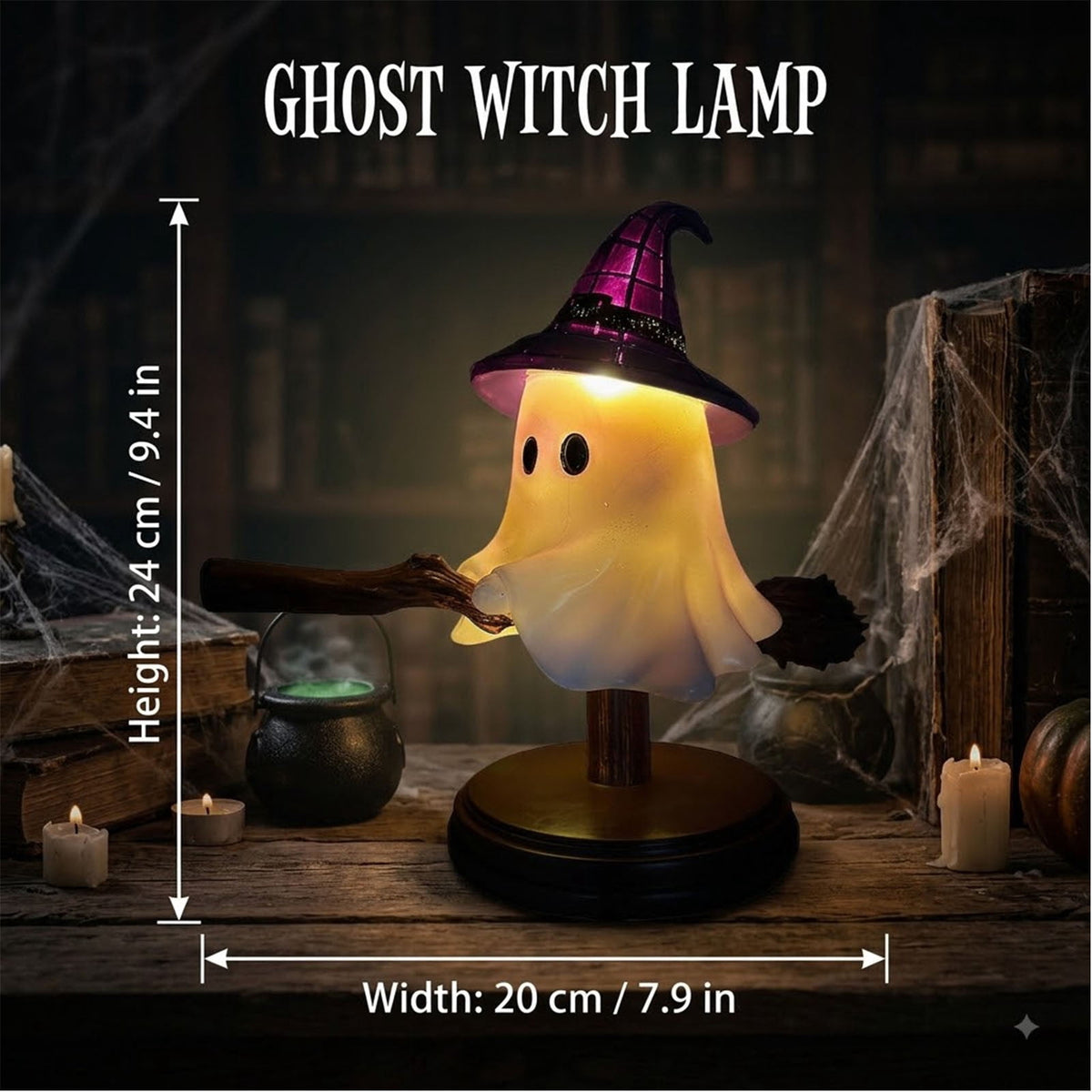 Stained Glass Witch Hat Lamp Gothic Halloween Lighting Decor, Vintage Witchy Hats Night Lights, Handcrafted Retro Resin Table Lamp for Bedroom, Living Room & Home Decor