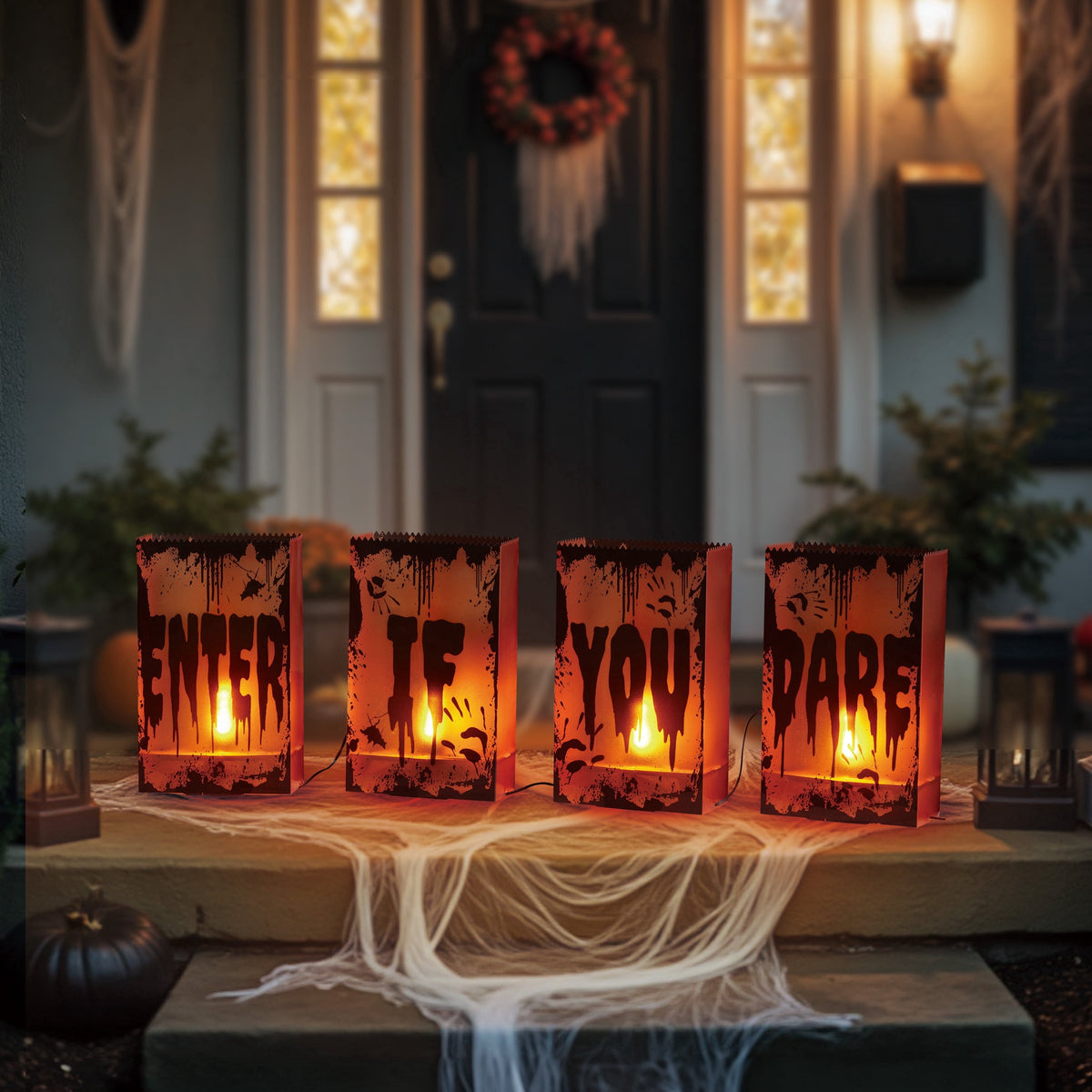 Indoor/Outdoor LED Enter if You Dare Flickering Luminary Lights, Orange, 4.5', Halloween by Way To Celebrate