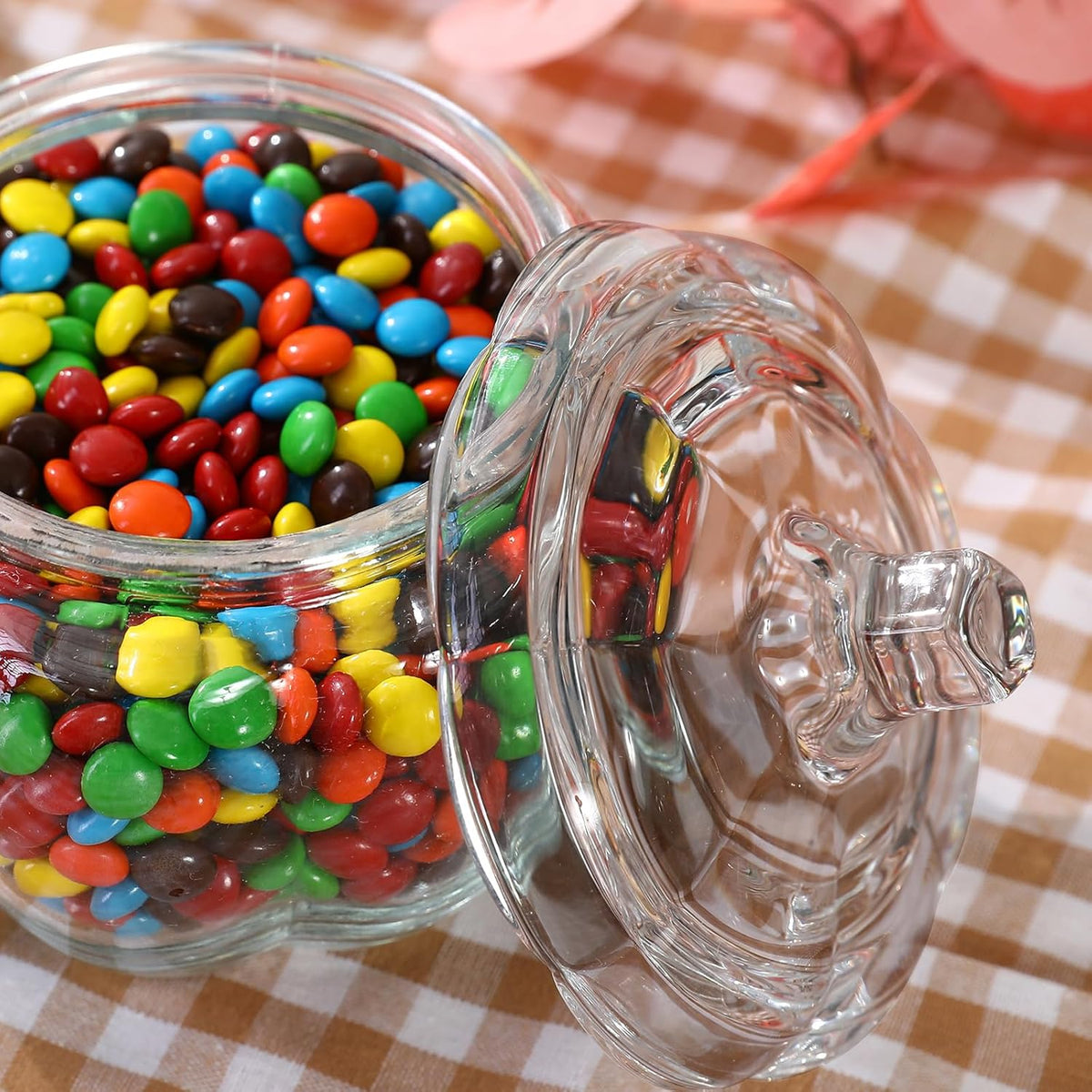 2 PCS Glass Pumpkin Jars with Lid-Halloween Candy Storage for Home Fall Thanksgiving Halloween Party Centerpieces Decor