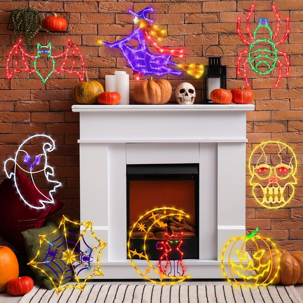 16" Halloween Window decorate Plug Light Witch Bat Spider Web door decor-4 Pack