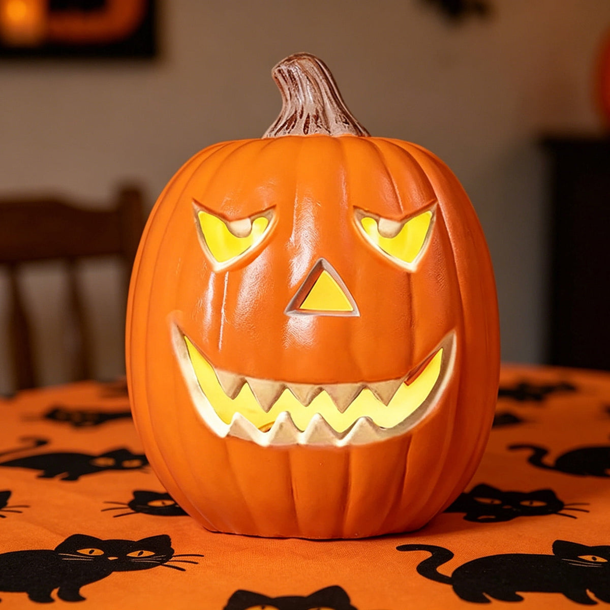 Tdxkok Halloween Large Plastic LED Light Up Pumpkin Outdoor Yard Porch Home Storefront Mall Holiday Display Decoration Ambient Lighting Lantern