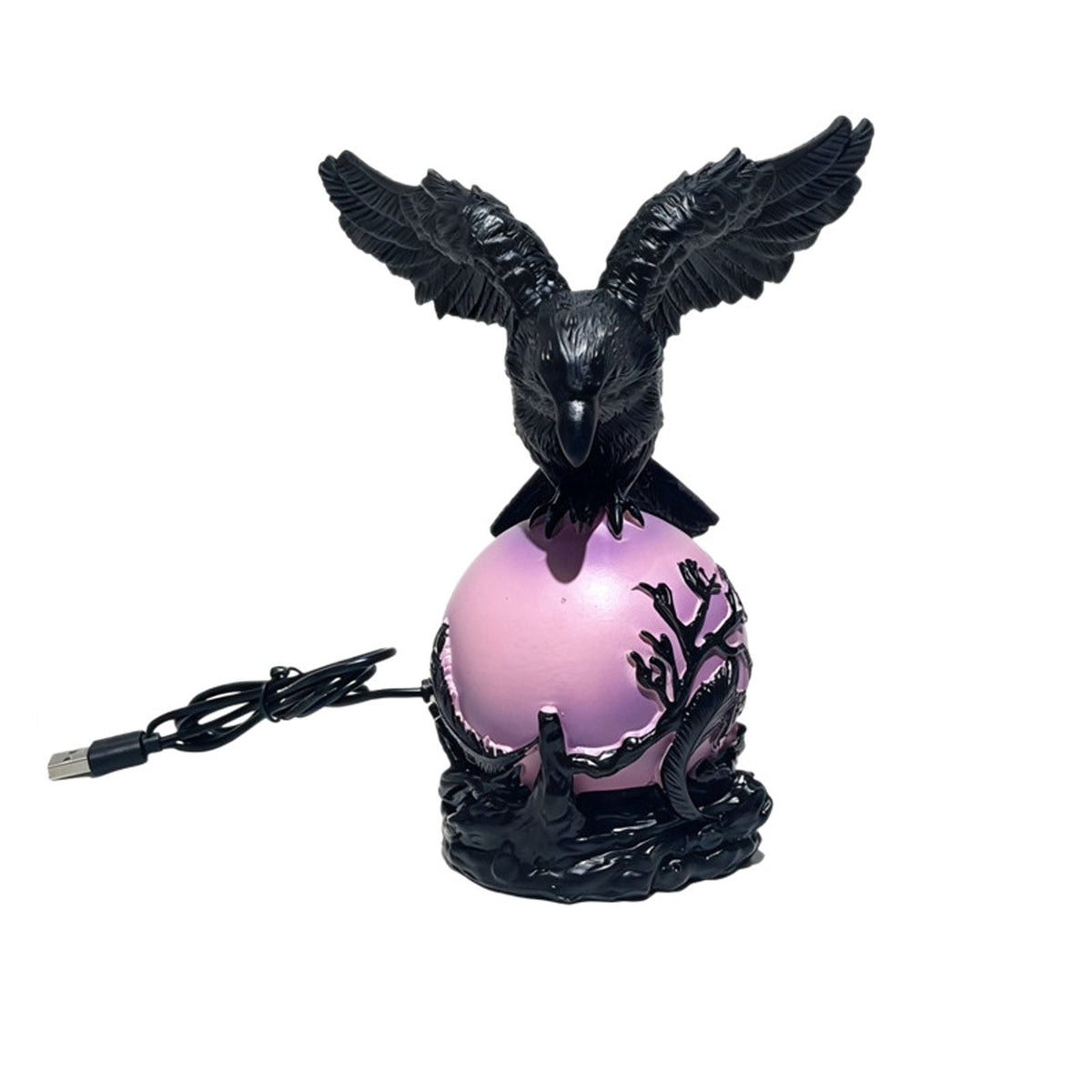 Gothic Mysterious Raven Lamp Light Sculpture, Resin Halloween Moonlight Luminous Crow Bird Led for Home Decor Gift, Bedroom Bedside, Living Room