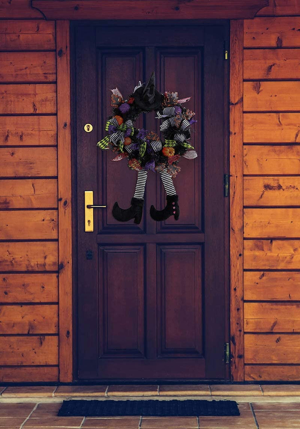 Onedor Happy Halloween Wreath 39 Inch Witch Hat Legs Pumpkin Door Decorations Artificial Handmade Wreath for Front Door or Indoor Wall Decor