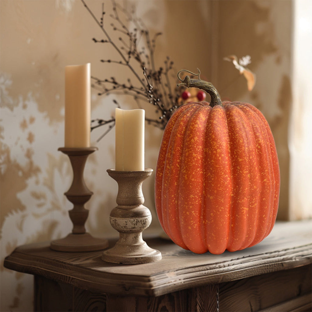 XHKUYI Large Artificial Pumpkins 10.24 inches, Realistic Decorative Pumpkins with Stems, Faux Pumpkins for Autumn Harvest Thanksgiving Home Kitchen Table Centerpieces Decor