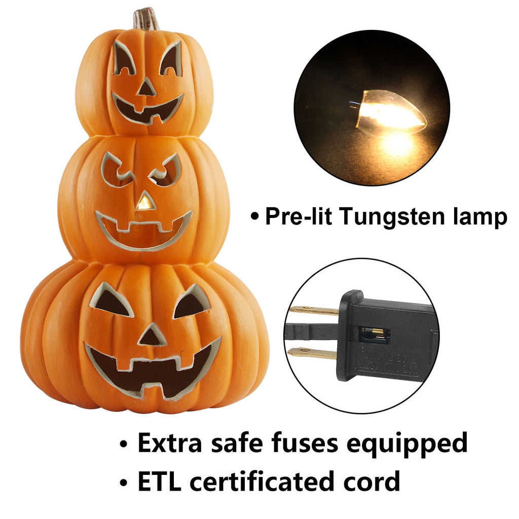 Gamexcel 14 Inch Pre-Lit Jack O Lantern - Halloween Pumpkin For Indoor, Outdoor & Fireplace Decor
