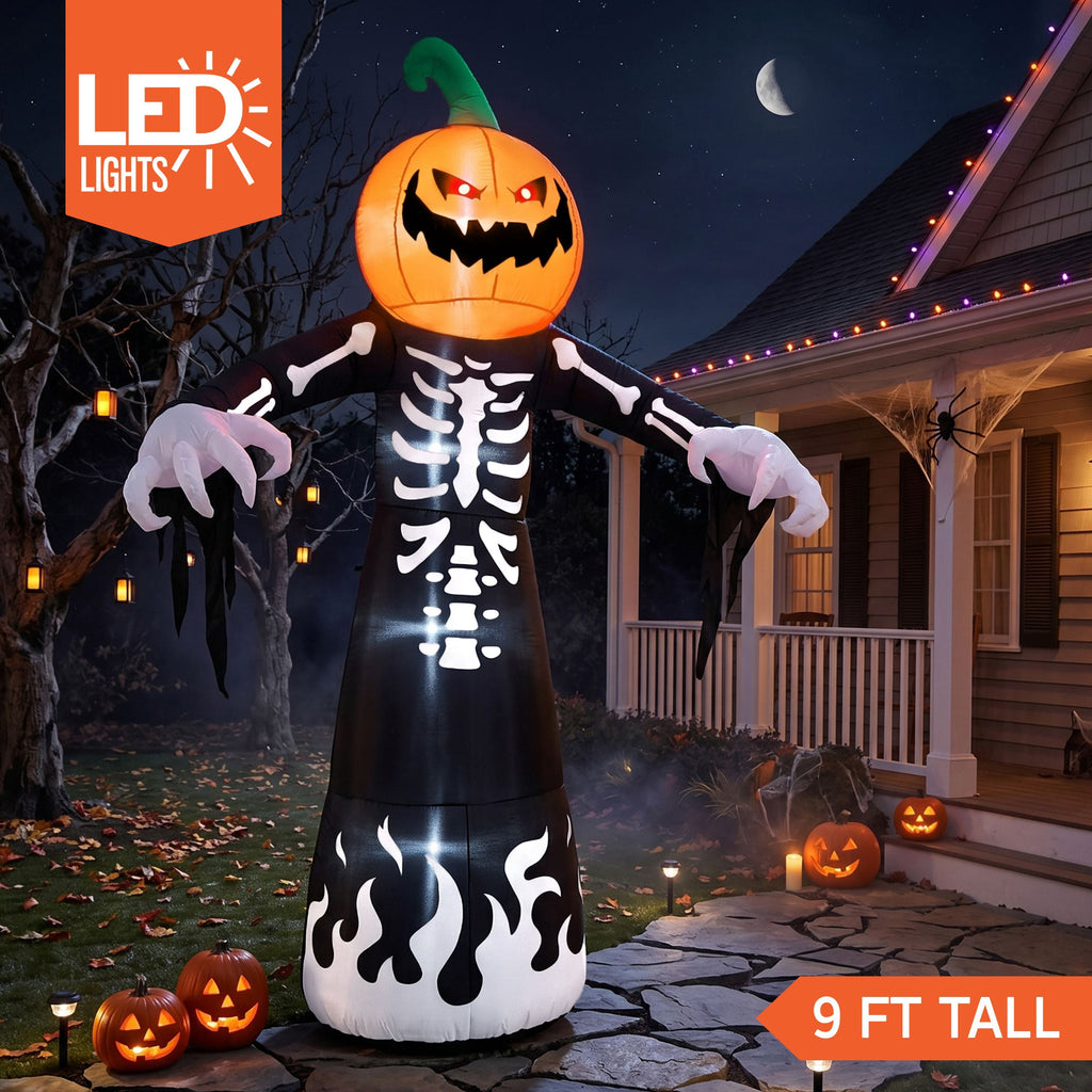 Joyfy 12 ft Giant Halloween Inflatable Pumpkin Ghost Vampire with Skull Decoration with Built-in LEDs,Ghost Halloween Decorations Outdoor Blow Up Yard Lawn Decoration