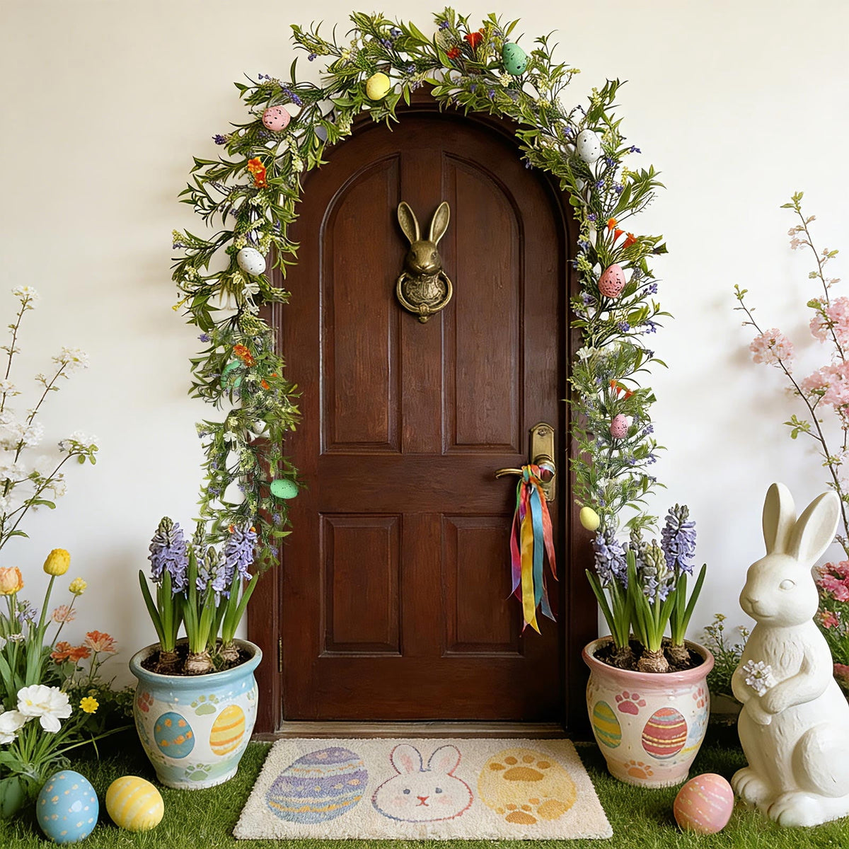 yulier Artificial Garland 70.86 inch Spring Garland with Flowers, Faux Vines Floral Hanging Garland for Holiday Wedding Spring Home Party Window Door Fireplace Table Indoor Outdoor Decor