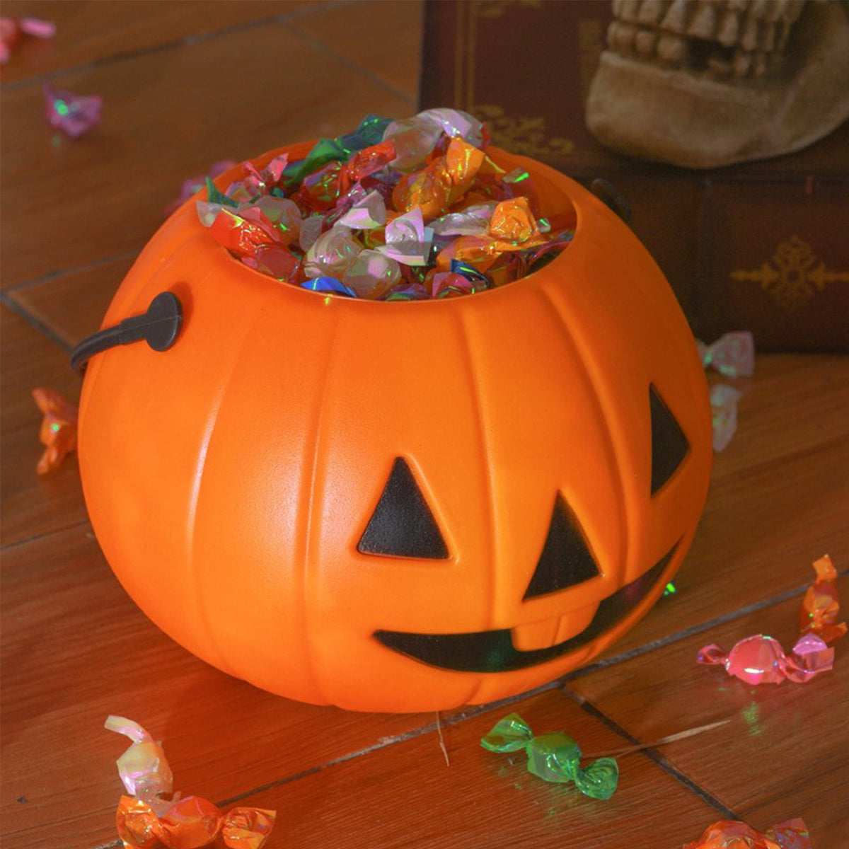 Kyusrd Trick or Treat Halloween Lantern Pumpkin Decoration Lighted Table Centerpieces Ornaments Spooky Pumpkin Prop Decor Decorative Wedding Candy Bowl Organizer Canisters