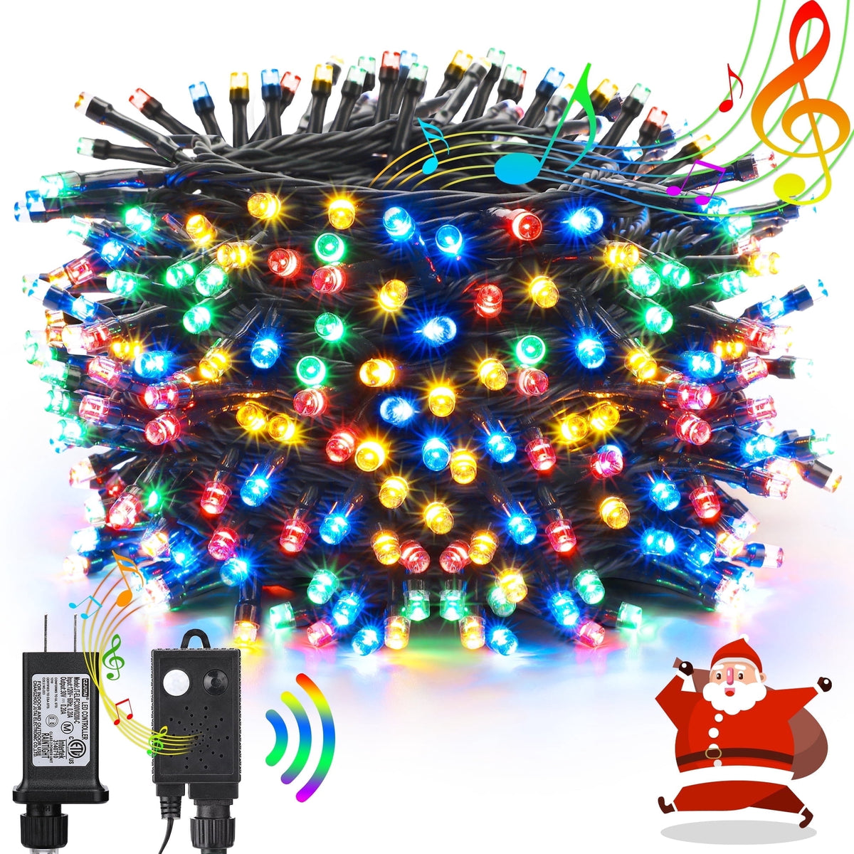 Ceevoo Christmas Lights Outdoor, 82ft 200 LED Christmas String Lights with Music, Plug in Motion Sensor Waterproof Holiday String Light for Indoor Outdoor Home Party Tree Garden Yard Decor
