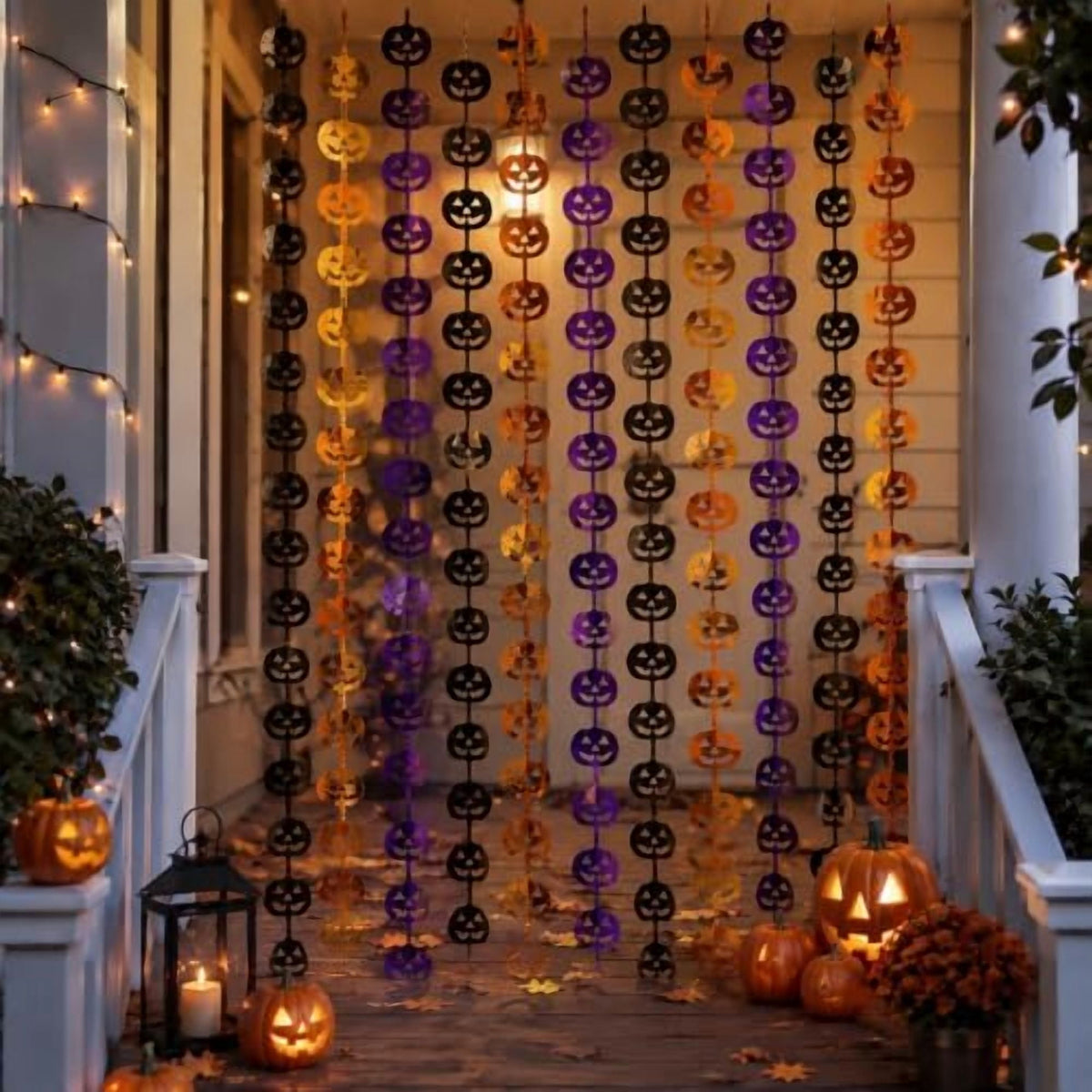 Halloween Party Decorations, 2 PCS Pumpkin Metallic Foil Fringe Curtain
