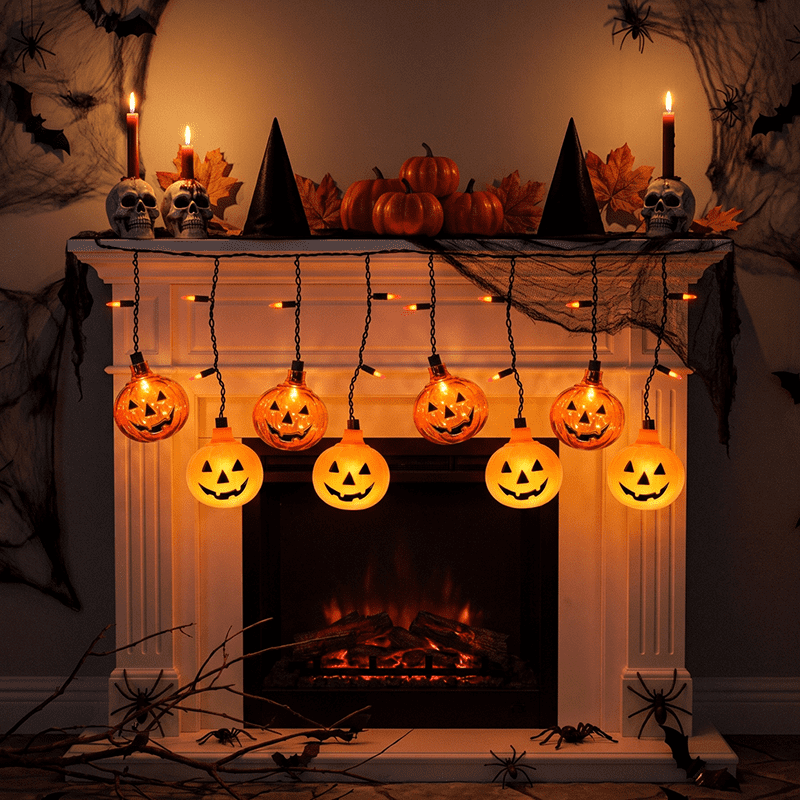 7Ft Halloween Pumpkin String Lights, Halloween Decorations Lights with 10 LED Colorful Pumpkin Lights 15 Orange Bulbs, Hanging Fairy Lights for Outdoor Curtain Garden Porch Bar Party Bedroom Decor