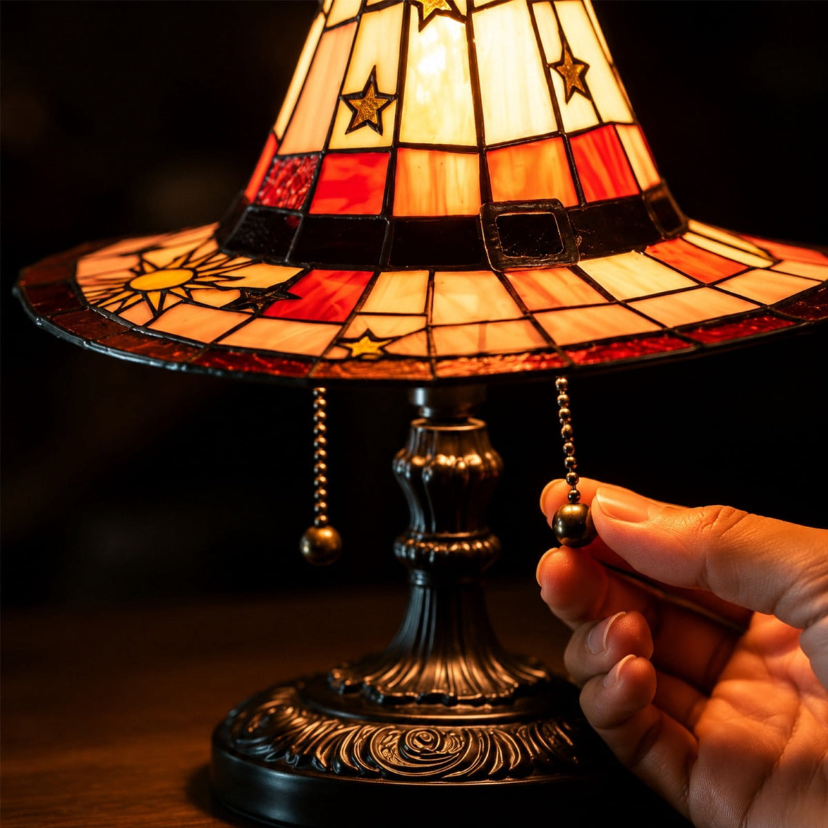 Guodhu Witch Hat Table Lamp Halloween Glowing Resin Ornament Mini Night Light for Bedroom Shelf Spooky Decor with LED(Multicolor)