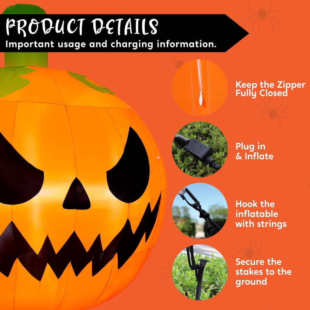 Joyfy 10 Ft Tall Halloween Inflatables Pumpkin,Giant Pumpki Blow Up Decor with Built-in LED Lights,Outdoor Decorations for Yard,Lawn,Garden