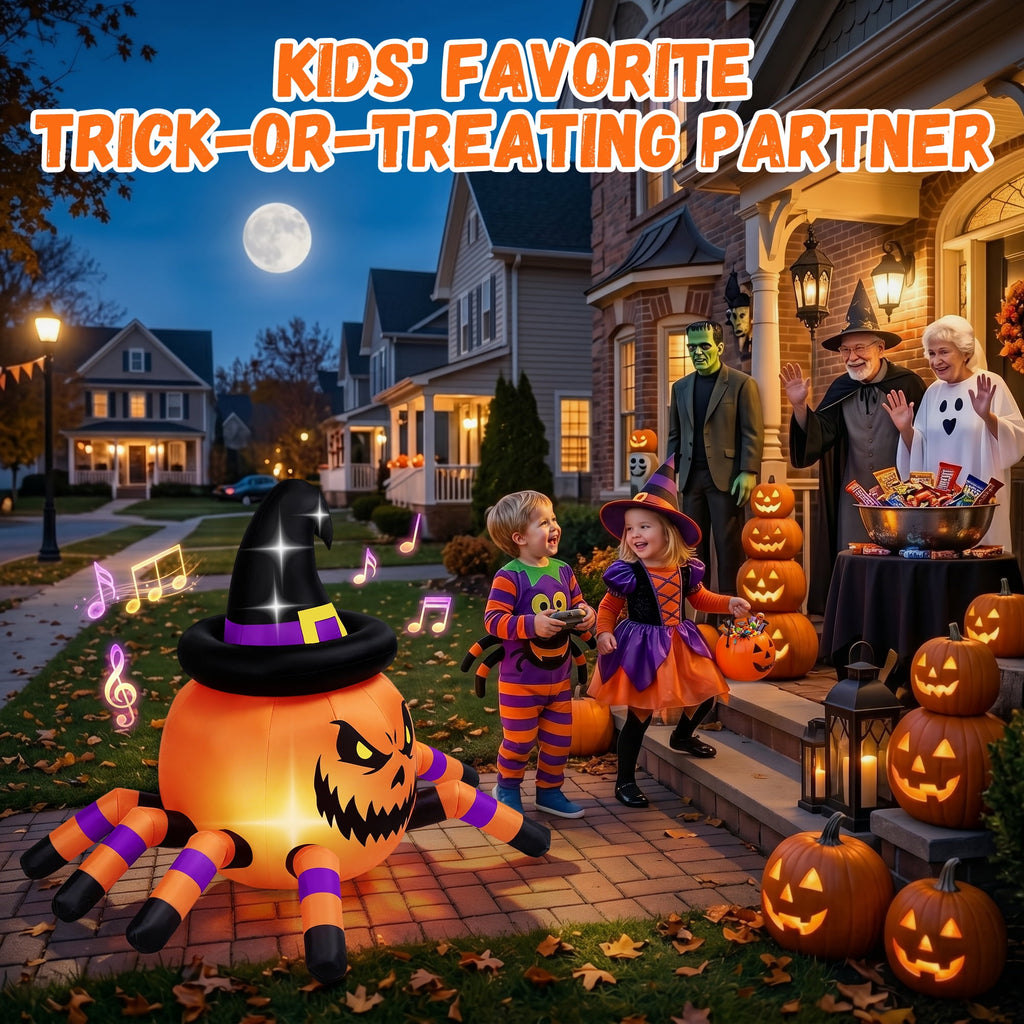 Firstness 2.4GHz Remote Control Car Halloween Inflatable Pumpkin Spider Blow ups Rc Car 360° Rotation, 3 Music and LED Lights,Aged 3+