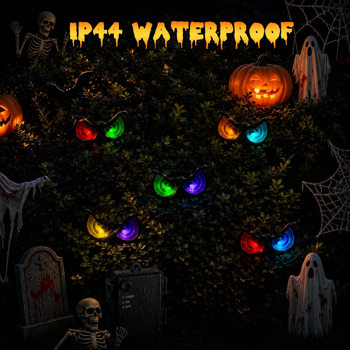 Ceevoo Halloween LED Spooky Eyes Lights, 5 Pairs Flashing Glowing Eye String Lights, Waterproof Halloween Decorations for Indoor Outdoor Yard Party