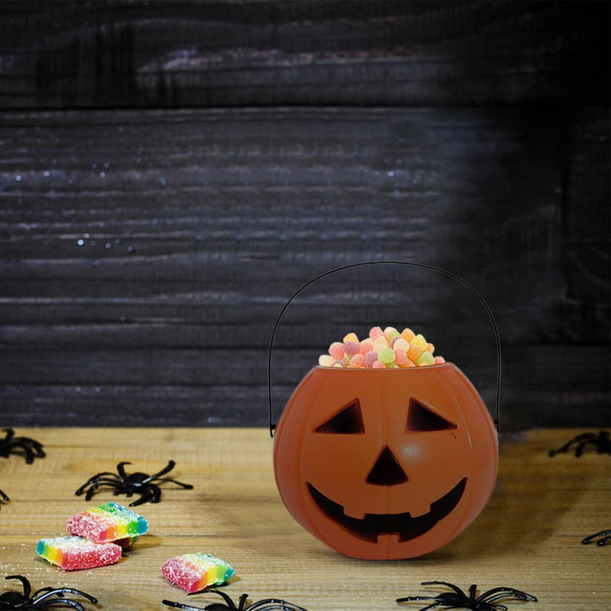 Konghyp Pumpkin Candy Bucket, Halloween Pumpkin Pail, Portable Candy Container, Cute Halloween Decoration, Reusable Trick or Treat Accessory, Festive Party Prop