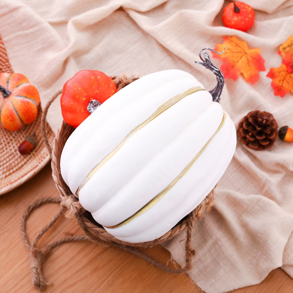 CQHVKQ 8 Inch Large Artificial Pumpkin Fall Decorations, Realistic Fake Harvest Pumpkin, Orange Gold Decorative Pumpkins for Table Centerpieces, Fall, Thanksgiving & Halloween DIY