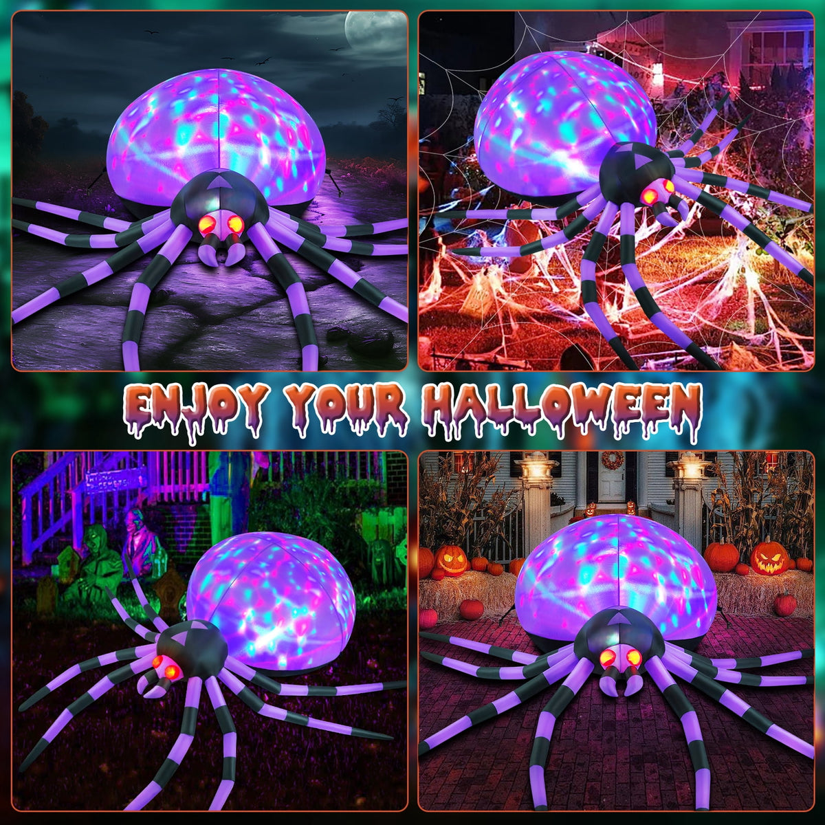 Yexmas 8FT Halloween Inflatables Outdoor Decorations Giant Spider Decorations with LED Lights and Air Pump Blow up Inflatable, Purple