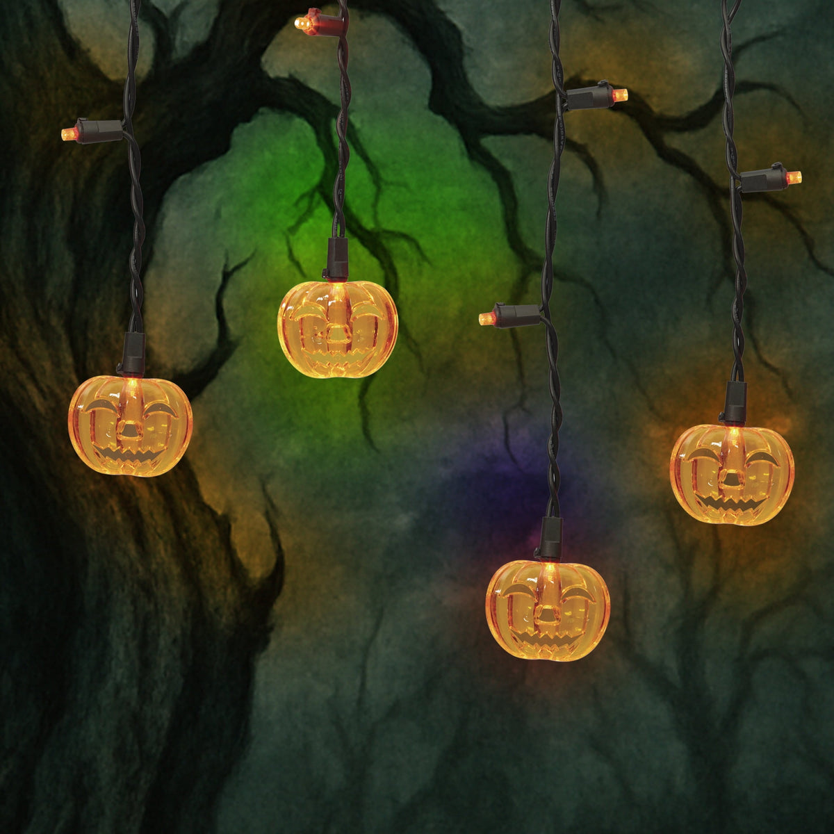 Pumpkin Icicle Lights, 10CT, Orange LED, 6ft, Halloween Indoor/Outdoor, by Way To Celebrate