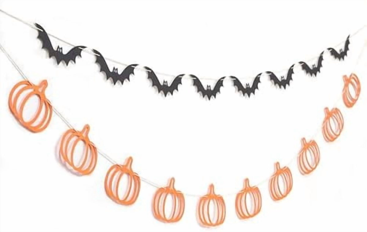 Pumpkin and Bat Halloween Bunting Orange and Black