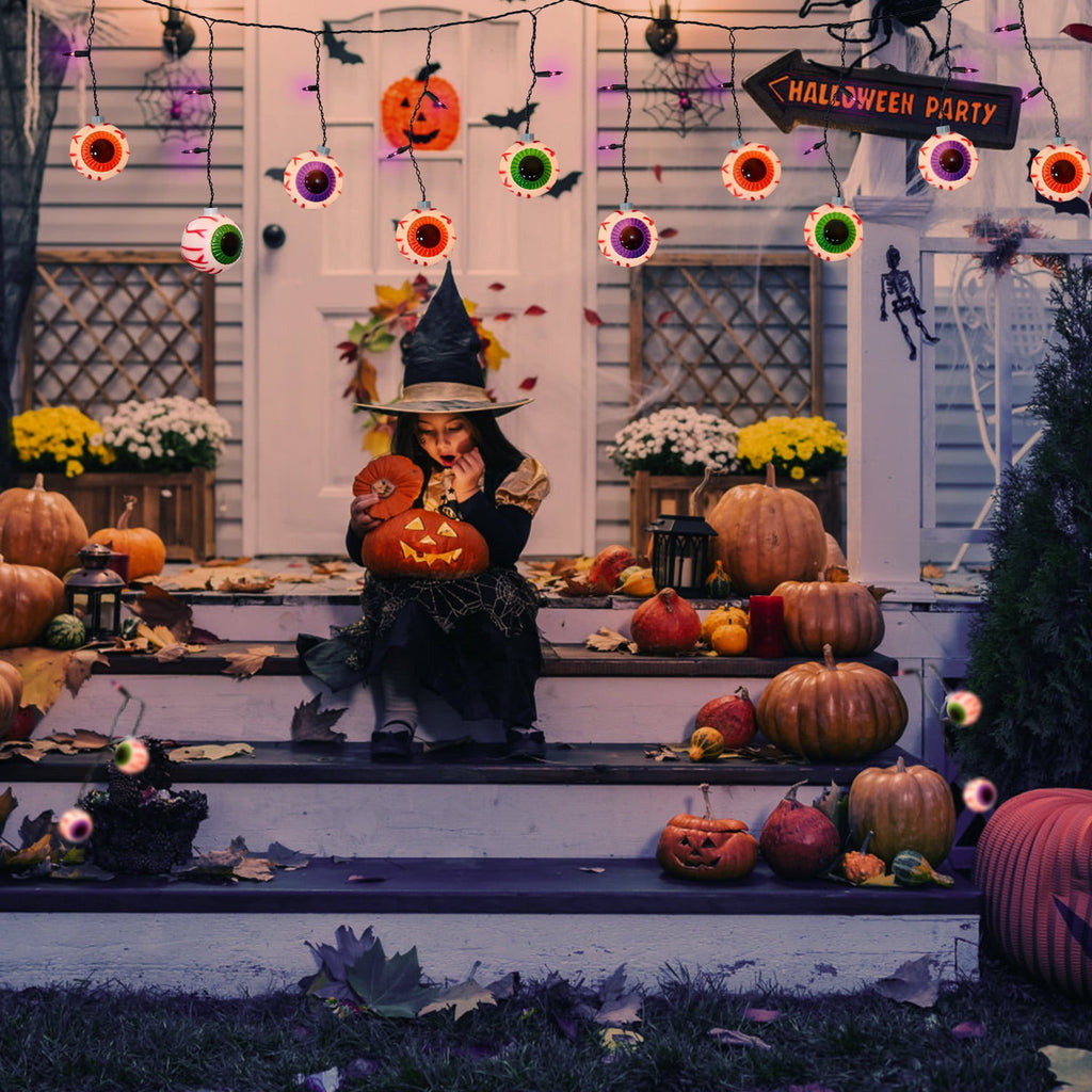 7Ft Halloween Pumpkin String Lights, Halloween Decorations Lights with 10 LED Colorful Pumpkin Lights 15 Orange Bulbs, Hanging Fairy Lights for Outdoor Curtain Garden Porch Bar Party Bedroom Decor