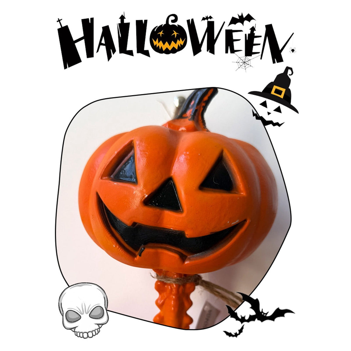 Halloween Pumpkin Skeleton Decoration, 5ft Poseable Orange Skeleton with Jack-O’-Lantern Head for Indoor Outdoor Party Display